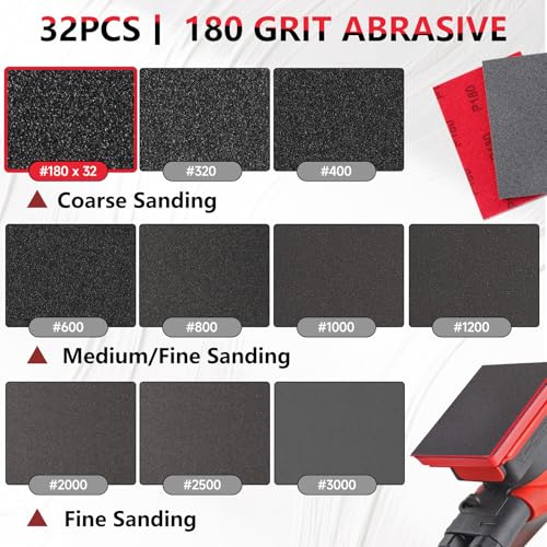 32 PCS 180 Grit Sanding Sponge, Soft and Flexible Sandpaper Block | 3 x 4 Inch, Hook and Loop, Wet and Dry Use, Washable and Reusable, Tear-Resistant Polishing Pads for Metal Auto Paint Wood - style: 32Pcs 180Grit