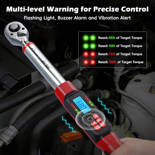 Digital Torque Wrench, 3/8" Drive 5-99.6 Ft.lb/6.8-135 N.m, Electronic Torque Wrench with Buzzer & LED Indicator, Rachet Torque Wrench Set for Bike Motorcycle Car Tire Auto Repair - size: 3/8" 5-99.6Ft.lb/6.8-135N.m