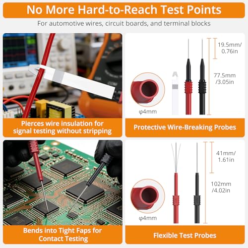 Neoteck Multimeter Leads,43pcs Back Probe Test Lead Kit with Alligator Clips Electrical,CAT II 600V,Pure Copper Leads with PVC Insulation,5 Color Probes,for Automotive Circuit & Home Appliance Testing