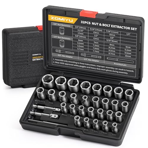 Bolt Extractor Kit, 32 Piece Easy Out Lug Nut Removal Tool, 1/4" & 3/8" Drives Damaged Bolt Extractor Socket Set for Stripped, Broken, Rusted, Rounded Fasteners - size: 32Pcs
