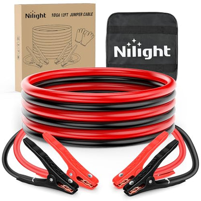 Nilight Jumper Cables for Car Battery 10 Gauge 12 FT Booster Cable Heavy Duty 200 A CCA with Carrying Bag Jump Start Emergency Kit Pickup Vans SUV Sedan Motorcycle - size: 10 Guage 12 FT