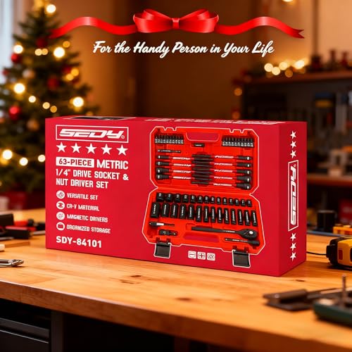 63-Piece Metric 1/4" Drive Socket Set & Nut Driver Set, Impact Standard & Deep Socket Set (4-15mm), 1/4" Hex Shank 6" Magnetic Nut Drivers, Extension Bar, Quick-Release Ratchet handle, Universal Joint - style: 63-PC: Master Set With Ratchet & Case