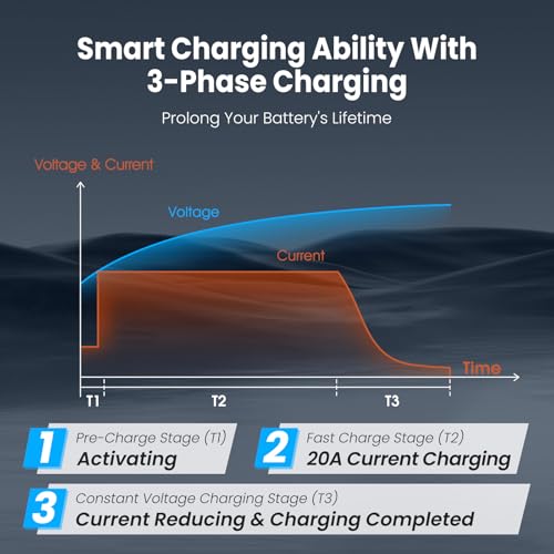 12V 20A Lithium Battery Charger VATRER POWER 14.6V LiFePO4 Battery Charger with 0V Activation, LED Indicator & Anderson Connector for 12V Lithium Batteries in Boat RV - color: Blue