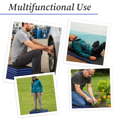 Ptwola Foldable EVA Mat with Carrying Handle, 2.5cm Thick Foam Cushion Kneeling Pad High Density Water Resistant Anti Slip Knee Mat for Workout Exercise Mechanic Garages Picnics Gardening Camping Gym - color: Blue Border