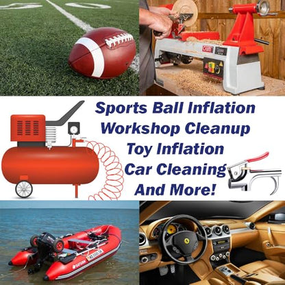 Air Blow Gun Kit 13 Pcs, 1/4" Standard Quick Fitting, 10 Interchangable Air Nozzles and Tape, Air Compressor Accessory Tools for Dusting and Inflation