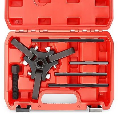 DNA MOTORING Harmonic Balancer Pulley Puller 6-pcs Set 3-Jaw Puller for Harmonic Dampers & Balancers Removal Compatible with Chrysler GM Mitsubishi,Red,TOOLS-00317