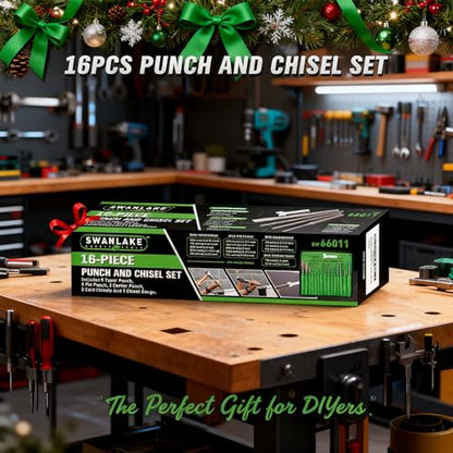 16-Piece Precision Punch & Chisel Set - Taper Punch, Pin Center Punch, Cold Chisels & Gauge for Versatile Applications - size: 16PCS