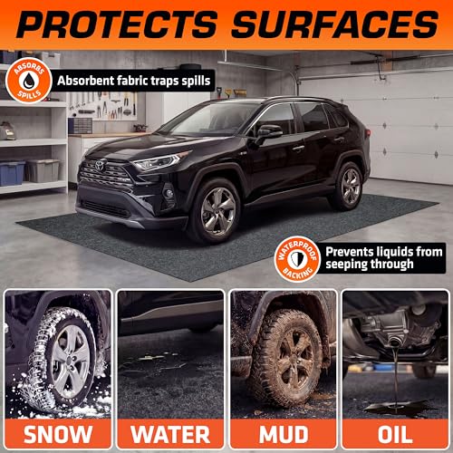 Armor All Garage Floor Mat (17' x 7'4"), Waterproof Garage Flooring, Absorbent, Premium Oil Spill Resistant Garage Pad, Durable, Protects Surfaces (Includes Double Sided Tape) (USA Made) - size: 17' x 7'4" (Rectangular)