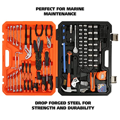 GreatNeck 191-Pc Mariner's Tool Set, Boat Tool Kit for Maintenance | Chrome Plated Rust Resistant, Drop Forged Steel, Storage Case with Moisture Seal, Socket Set, Combo Wrenches, Screwdrivers - style: 191-piece