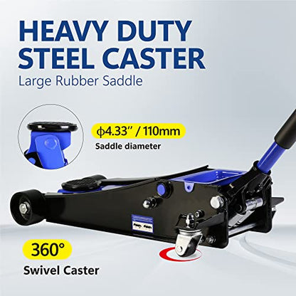 4T Low Profile Steel Floor Jack, 8000 lb, Dual Pump, 4"-21" Lift | Heavy-duty steel, dual-piston quick lift, low profile, 4"-21" range, overload safety protection. - size: 4T Dual Pump 4"-21"