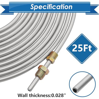 1/4Inch x 25 ft Brake Line Tubing Kit Flexible Zinc Coated Alloy Brake Line Tubing Coil with 16 Inverted Flare Fittings SAE Standard - size: 1/4 Inch Silver, style: Brake Line