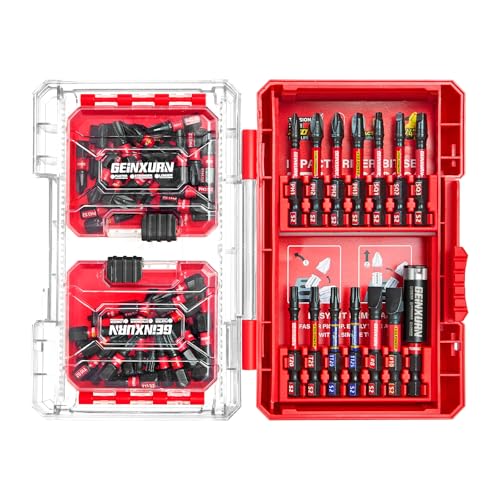 Geinxurn 74Pieces Impact Screwdriver Bits Set, Magnetic S2 Steel Phillips/Slotted/Square/Torx Insert Power Bits Tips, Impact Bit Holder with Red Storage Box Case - style: STKB074-RD