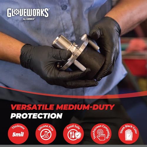 GLOVEWORKS Black Nitrile Gloves for Cooking, Food Prep, Disposable, Latex Free 5 Mil, For Professional Cleaning, Business Use - size: Medium, style: 2 Case of 1000