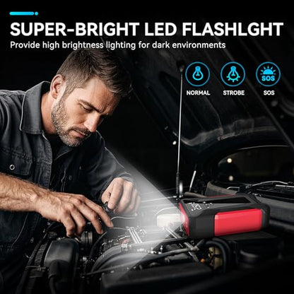Jump Starter with Air Compressor, 4000A Car Battery Jump Starter for 12V Vehicles, Portable Battery Booster (9.0L Gas/8.0L Diesel), 150 PSI Tire Inflator, LCD Display, USB-C, LED Light (Black)