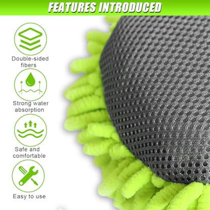 2PCS Microfiber Car Wash Mitt, Non-Scratch Chenille Microfiber Mitt, Auto Washing Sponge, Highly Absorbent Auto Washing and Detailing Glove for Cars, Trucks, SUVs, Boats
