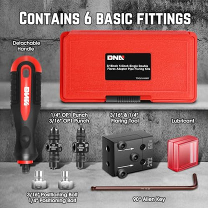 DNA Motoring 7pcs Universal Brake Line Double Flaring Tool for 3/16'' and 1/4'' SAE,Flaring Tool,Creates 45° Single,Double & Bubble Flares,Flare Tool for Vehicle Brake & Hydraulic Lines, TOOLS-00807 - style: 7pcs for 3/16'', 1/4'' SAE