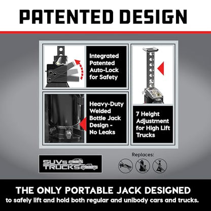 POWERBUILT 3 Ton All-in-One Hydraulic Bottle Jack and Jackstand in One, Compact, Wide Base, 11-21 Inch Range, Eliminates Jackstands, for Trucks, SUVs, RVs, Trailers, ASME, Not for Sedans - 640912 - color: green