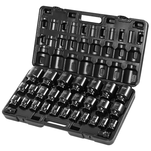 VEVOR 3/4 Inch Impact Socket Set, 29-Piece, SAE 3/4-2-1/2 Inch | 6-Point Sockets, CR-MO, Easy-to-Read Size Markings, Rugged Construction, with Storage Case, for Auto Repair - style: 3/4" 29PCS CR-MO