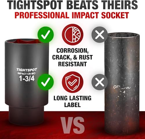 TIGHTSPOT 1/2" Dr 1 3/4 Inch Deep Socket, Anti-Round 6-Pt, CRMO Steel - size: 1/2” Drive 1 3/4” Deep Impact Socket - 6pt, style: 1/2" Drive Deep Socket