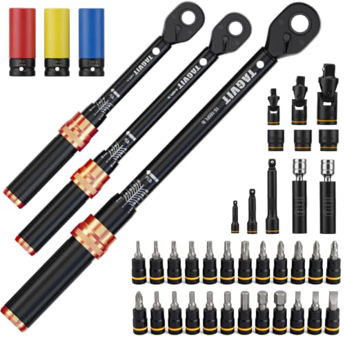 41Pcs Torque Wrench SET, 4-20Ft.lb, 5-45Ft.lb, 15-165Ft.lb ±3% Accuracy Click Torque Wrenches for Bicycle, Motorcycle, Car, Maintenance - size: 4-20+5-45+15-165 ft.lb (41 PCS), style: 1/4+3/8+1/2-Inch
