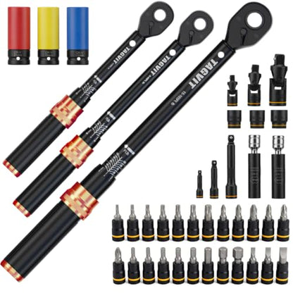 41Pcs Torque Wrench SET, 4-20Ft.lb, 5-45Ft.lb, 15-165Ft.lb ±3% Accuracy Click Torque Wrenches for Bicycle, Motorcycle, Car, Maintenance - size: 4-20+5-45+15-165 ft.lb (41 PCS), style: 1/4+3/8+1/2-Inch