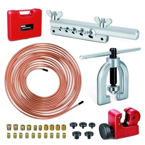 DNA Motoring Brake Line Tubing Kit, 25 Ft. of 3/16 Copper Coated Flexible Tube, Upgraded Brake Line Tube Roll with 16 Fittings and 4 Unions, TOOLS-00773 - style: Upgraded Brake Line Kit
