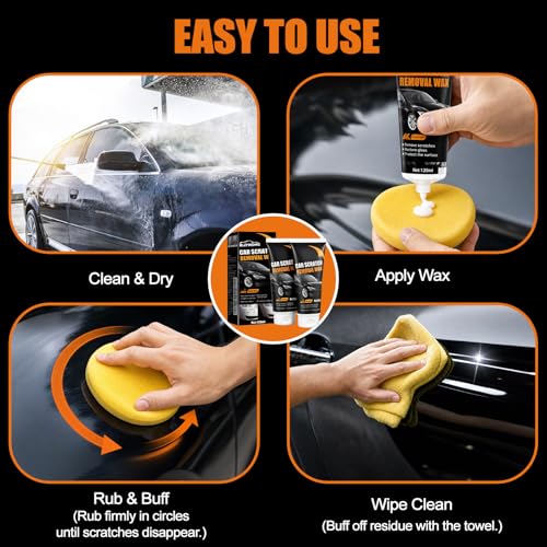 2026 Upgraded Scratch Remover for Vehicles, Car Scratch Removal Wax Kit for Scratches, Swirl Marks & Stains, with Sponges & Towels, Car Paint Scratch Repair Paste for All Vehicles, Easy to Use, 2 Pack