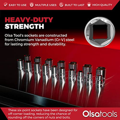 Olsa Tools Metric Shallow Socket Set - 1/2-Inch Drive, 18pc - 6-Point Chrome Sockets from 10mm–27mm and No Skipped Sizes - Mechanic Shallow Metric Socket Set - Professional Grade Sockets - Part: 1326 - color: Metric Shallow, size: 18pc, 1/2-Inch Drive