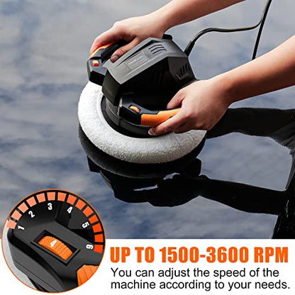 THINKWORK Buffer Polisher,10 Inch Car Polisher Sets with 4 Buffing and Polishing Bonnets,6 Variable Speed 1500-3600 RPM,Double Handle, Ideal for Car Waxing - color: Black & Orange & White