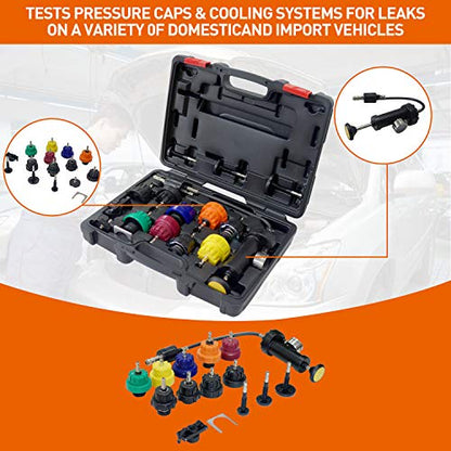 TM15 Radiator Pressure Tester Kit, Automotive Vacuum Cooling System Refill Kit, 16pcs, Made in Taiwan