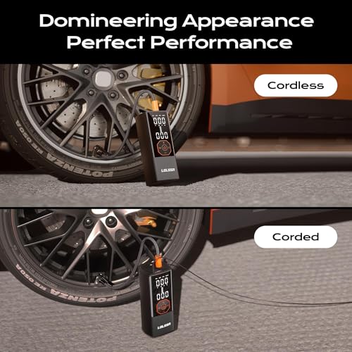 Tire Inflator Portable Air Compressor Air Pump Tires Cordless Electric 180PS for Car, Motorcycle, Bike, Ball, with Tire Gauge Pressure-Black