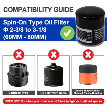 Spurtar Adjustable Oil Filter Wrench 2-3/8 to 3-1/8 inch 60-80mm Universal | Oil Filter Removal Tool 1/2'' Drive Cap Style Oil Filter Tool Fits Small Medium-sized Spin-on Oil Filters UTV JetSkis