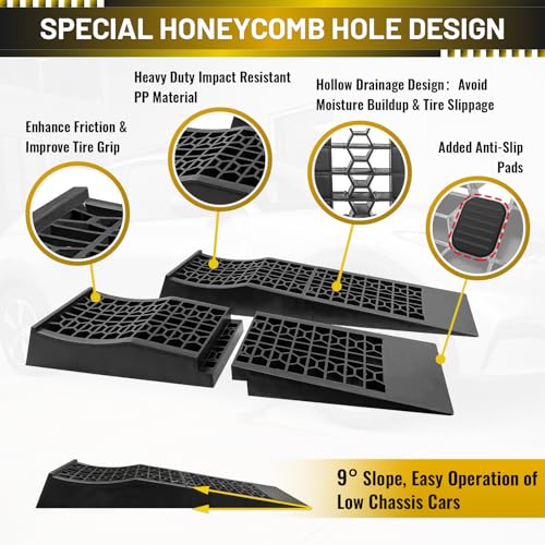HOXWELL Detachable Low Profile Car Ramps for High Lift and Jack Support, Heavy Duty Car Ramps for Low Cars, Removable Vehicle Ramps for Garage, 15.35''-27.83'' L, 2PCS - size: 260DT-2PCS