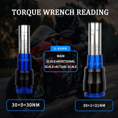 TYD 3/8 Inch Drive Click Torque Wrench, 5–60 Nm ±4% High Precision | 72-Tooth Reversible Ratchet with Loud Click Alert, Professional Motorcycle Torque Spanner for Spark Plug, Brake Caliper