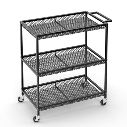 3 Tier Rolling Utility Kitchen Cart, Heavy Duty Wire Rolling Cart on Wheels, Commercial Metal Serving Carts with Handle, Kitchen Island Plant Shelf Food Storage Trolley for Laundry, Office, Garage - color: Black