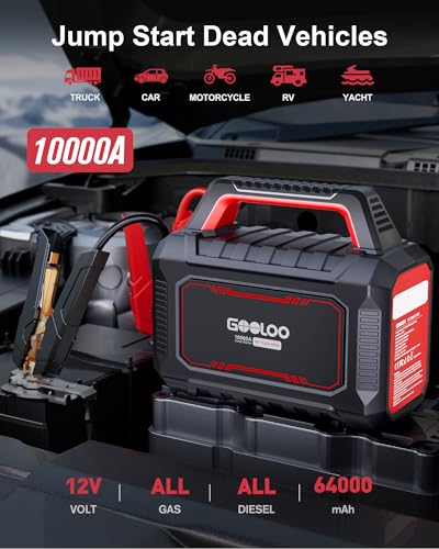 GOOLOO GT Truck PRO 10000A Jump Starter with 65W Fast Charge, 64000mAh Portable Car Battery Booster Power Pack (for All Gas All Diesel), Supersafe 12V Jump Box with LED Light, Thickened Jumper Cable