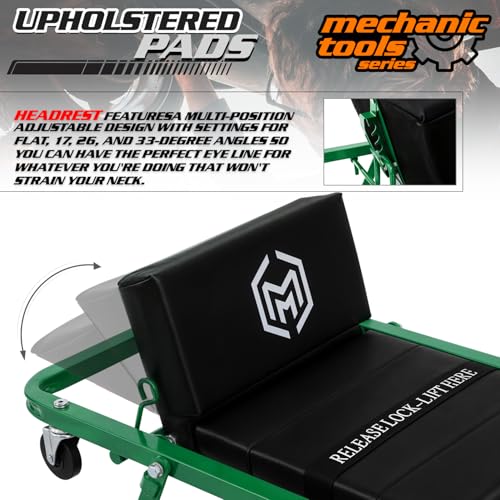 M-AUTO Heavy-Duty Convertible Mechanic Creeper, 48" Padded Adjustable Headrest Roller Garage Chair with 7 Swivel Casters for Washing, Detailing, Maintenance, Green - color: Green, size: 48"