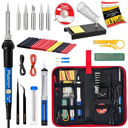 Soldering Iron Kit, 60W Soldering Iron, 5 Soldering Iron Tips, 21-in-1 Adjustable Temperature, Solder Wire, Stand, Desoldering Pump, Soldering Welding Iron Kit for Electronics Hobby DIY 110V US Plug - color: Black and Red