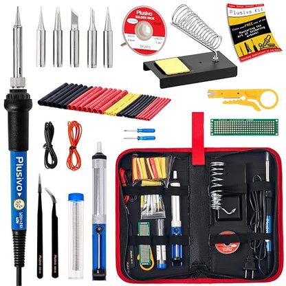 Soldering Iron Kit, 60W Soldering Iron, 5 Soldering Iron Tips, 21-in-1 Adjustable Temperature, Solder Wire, Stand, Desoldering Pump, Soldering Welding Iron Kit for Electronics Hobby DIY 110V US Plug - color: Black and Red
