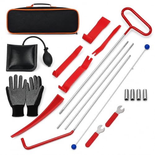 HIGH & SKY 17 PCS Car Tool Kit – Solid Steel Rod 68 Inch with Air Wedge & Pump | Multipurpose Car Repair Tool Kit for Vehicles, Home & Garage Use