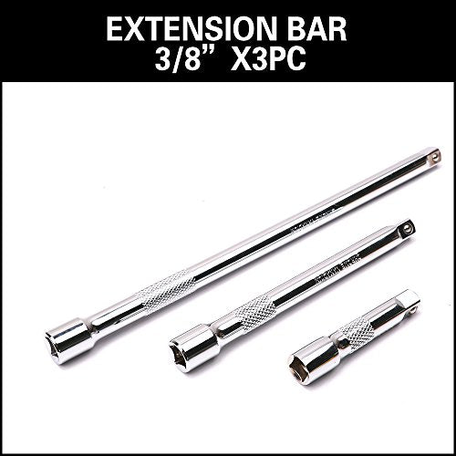 HORUSDY 9-Piece Socket Extension Bar Set, Ratchet Extension Bar Set,1/4", 3/8", and 1/2" Impact Drive Socket, Drive Tool Accessory, CR-V Steel Storage Tray - style: 9-PCS Chrome Extension