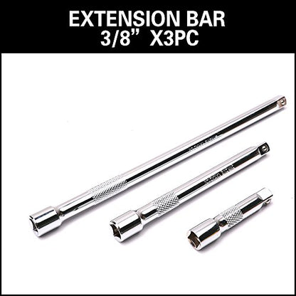HORUSDY 9-Piece Socket Extension Bar Set, Ratchet Extension Bar Set,1/4", 3/8", and 1/2" Impact Drive Socket, Drive Tool Accessory, CR-V Steel Storage Tray - style: 9-PCS Chrome Extension