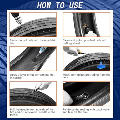 TP-M13W Combination Repair Unit Kit, Tire Repair Patch Plug Kit 1/6" x 1 3/8", 1/4" x 1 3/4" and 3/8" x 2 3/8" Wrapped stem 8 pcs Each - size: 0.16 x 1.42 ,0.24 x 1.77 ,0.35 x 2.36 Inch