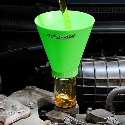 OEMTOOLS 87020 Direct Fit Oil Funnel for Ford, Mazda and Mercury, Transparent Spill Proof Threaded Funnel Oil Filler Tool for Rapid Refills, Green - size: Ford, Mazda and Mercury