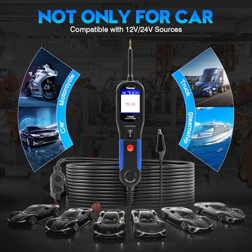 VDIAGTOOL V200 Automotive Circuit Tester, Power Circuit Probe Tester Kit, 12V-24V Short/Open Circuit Finder, AC/DC Diode Resistance Relay Fuse Component Test, Digital Voltmeter Ohmmeter, 40FT Cables