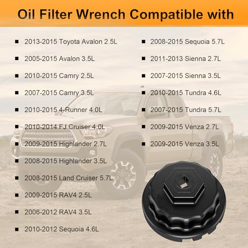 64mm Oil Filter Wrench with 04152-yzza1 Oil Filter Change Kit for Toyota Tacoma, Camry, RAV4, Highlander, Sienna,Tundra. Fits 2.5-5.7L Engines, Filter Removal Tool Set with Oil Drain Plug & Gasket