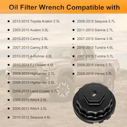 64mm Oil Filter Wrench with 04152-yzza1 Oil Filter Change Kit for Toyota Tacoma, Camry, RAV4, Highlander, Sienna,Tundra. Fits 2.5-5.7L Engines, Filter Removal Tool Set with Oil Drain Plug & Gasket