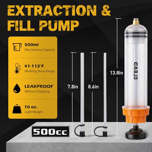 ELEAD 500cc Oil Fluid Extractor Pump, Multi-Purpose Oil Syringe, Fluid Syringe Extractor, Car Vacuum Fuel Transfer, Automotive Oil Syringe(17.6 Oz./0.45 Qt./500 CC) - size: 500CC