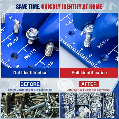 Thread Checker, 31-Size Dual-Panel Aluminum Gauge with 304 Stainless Steel Pins, SAE & Metric Nut and Bolt Size Finder, Heavy-Duty Fastener Identifier for Mechanics, DIY, Workshop - size: 31 Thread Checker-S02