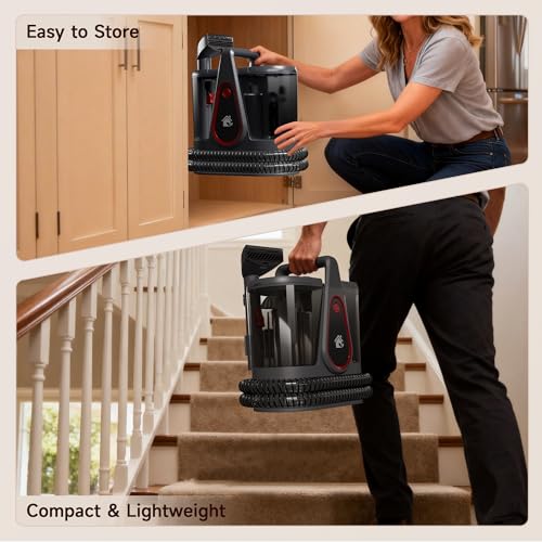 WURESE Portable Carpet Cleaner Machine, 17KPa Powerful Upholstery & Spot Cleaner for Pet Stains, Couches, Stairs & Car Seats – Handheld Deep Cleaner with Self‑Cleaning System & 2 Brushheads, FogGray - color: FogGray